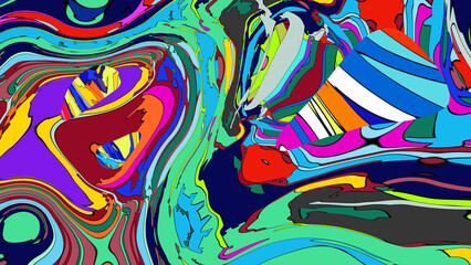 Naklejka premium Close up of swirling vibrant colors creating an abstract fluid, and psychedelic pattern design effect 