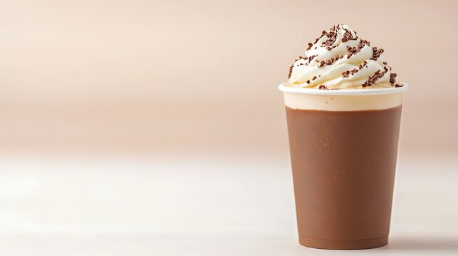 Delicious whipped cream topped coffee drink in a brown sleeve