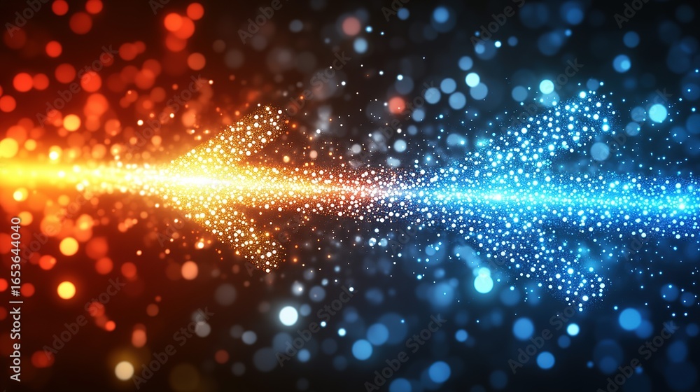 Poster abstract sparkling light effect with red and blue colors creating a dynamic contrast.