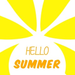 Cartoon illustration, colorful Hello Summer writing comic for poster, banner, sticker, social media.