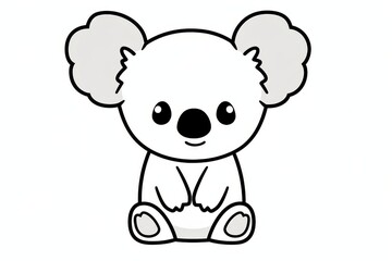 Fototapeta premium Cute kawaii koala line art coloring page with thick black outline, simple cartoon animal drawing, isolated flat vector illustration on pure white background