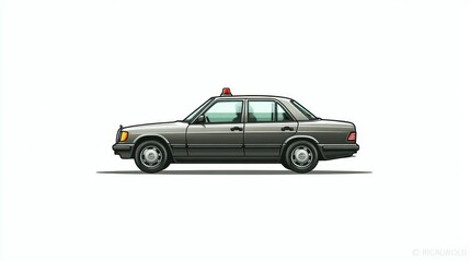 Police car illustration, side view, isolated on white background.