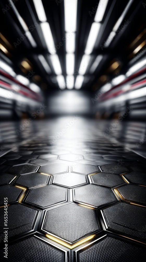 Poster abstract futuristic technology background with a glowing hexagonal grid pattern and shimmering light