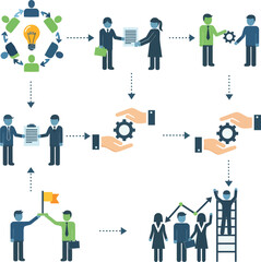 Fototapeta premium Business team collaborating on project, exchanging documents and ideas to achieve success, showcasing teamwork and progress in a corporate environment.
