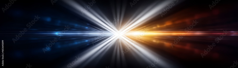 Poster an ethereal abstract light background featuring a celestial display of radiant rays and twinkling st