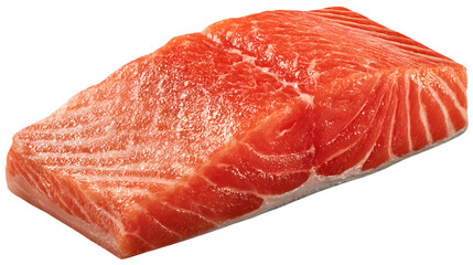 Raw Salmon Fillet Portion with Detailed Texture Isolated on White
