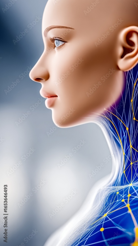 Aufkleber visualizing the complex inner world of human consciousness with a glowing neural network intricately