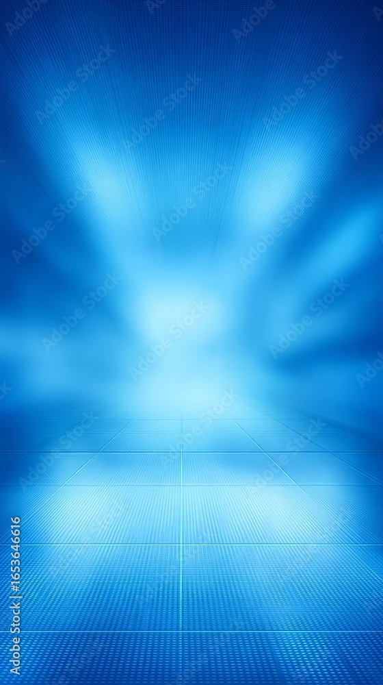 Poster a vibrant abstract blue background featuring a dynamic explosion of radiating light rays creating a 