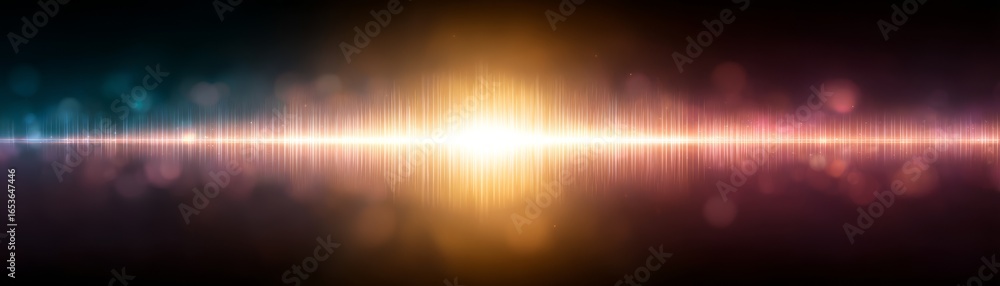 Poster conceptual abstract musical background featuring vibrant glowing digital sound waves in a dynamic an