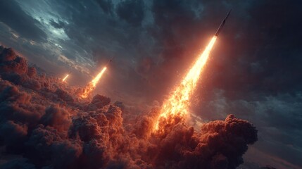 Rockets Ascending, Bursting with Fire and Smoke, Piercing Through Heavens.