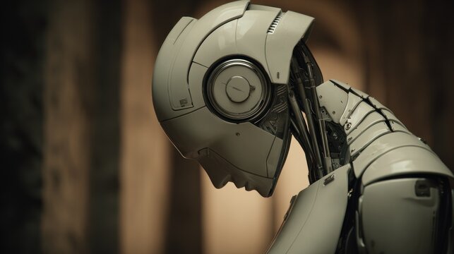 Robot in pensive pose