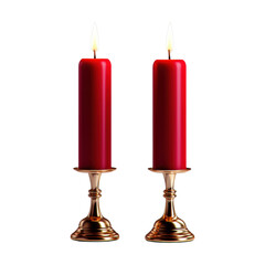 Elegant red candles on golden holders glowing softly