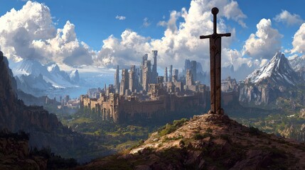 Medieval city nestled in valley