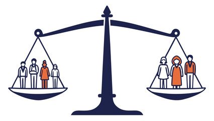 Scales of justice balancing diverse people groups representing equality and fairness