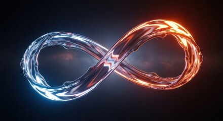 Fluid Infinity Symbol with Gradient Lighting on Dark Background, Abstract Concept