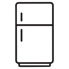Vector minimalist icon of refrigerator appliance represented with monochrome black and white colors, bordered by bold black outline highlighting precise minimalist geometry.