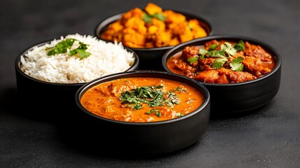 Fototapeta premium Four bowls of delicious indian food arranged artfully