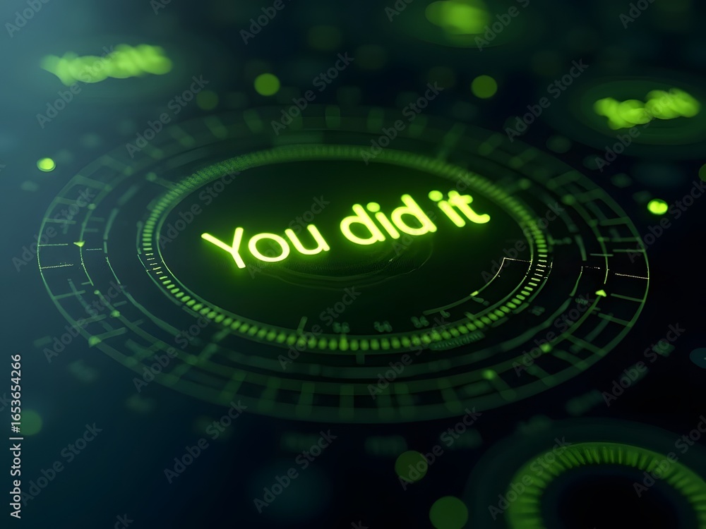 Poster neon green text glows vibrantly against a dark, technological backdrop, horizontal composition. the 