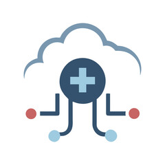 Fototapeta premium Cloud computing icon with medical cross and network nodes technology healthcare
