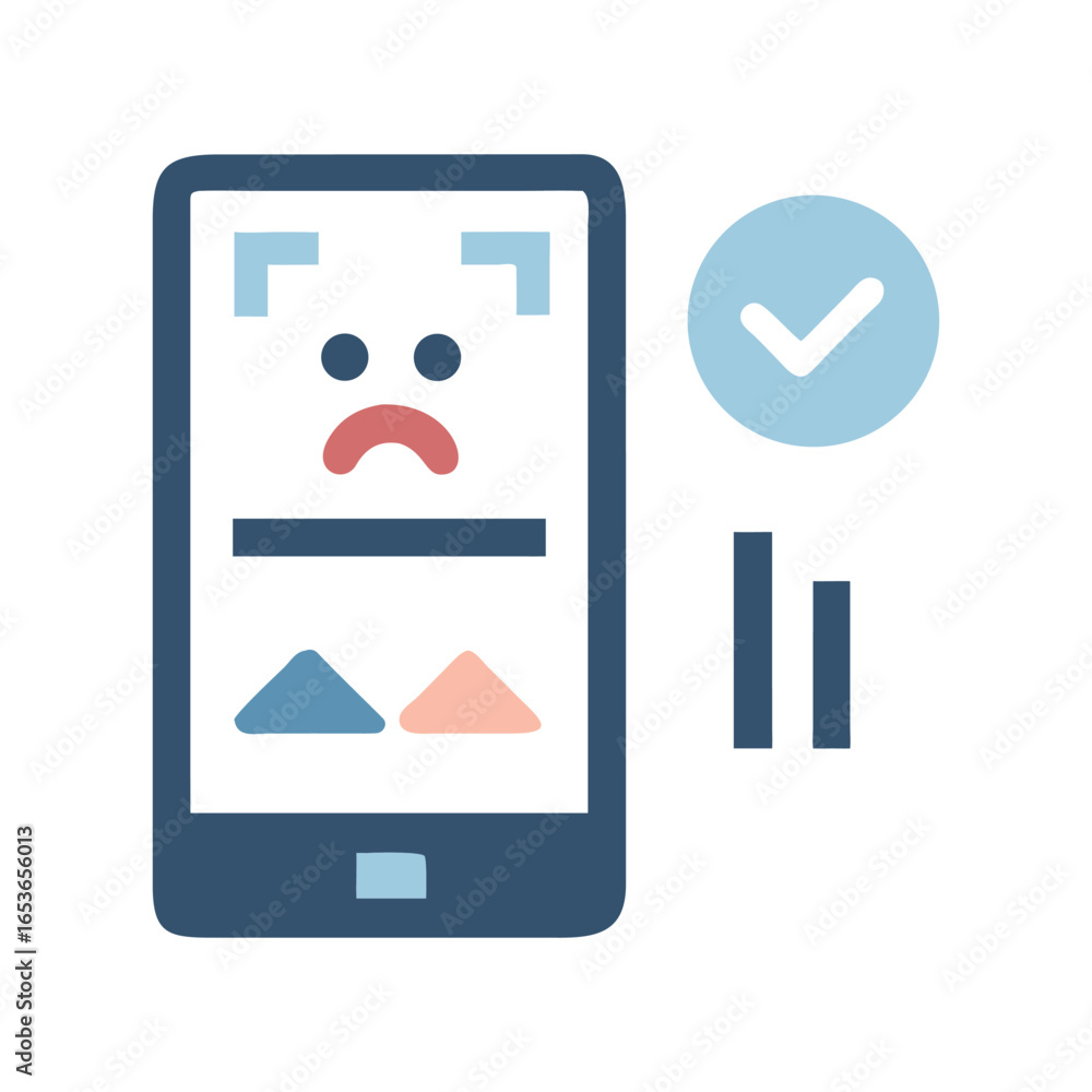 Poster smartphone with sad face and data graph on white background mobile phone unhappy