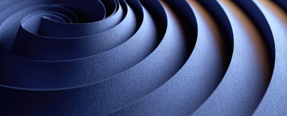 Abstract concentric swirls of deep blue paper, creating a three-dimensional effect