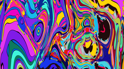 Close up of swirling vibrant colors creating an abstract fluid, and psychedelic pattern design effect
