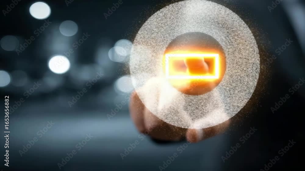 Poster a man hand is touching on a digital representation of a battery. this futuristic digital illustratio
