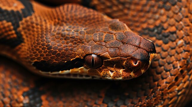 Close up portrait of a venomous red python snake