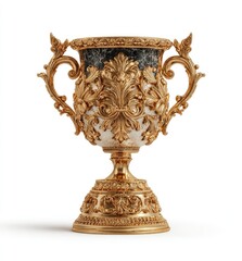 Ornate gold and marble trophy on white background