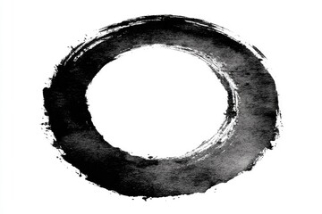 Black ink circle, textured, hand-painted, abstract