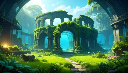 Lush overgrown ruins