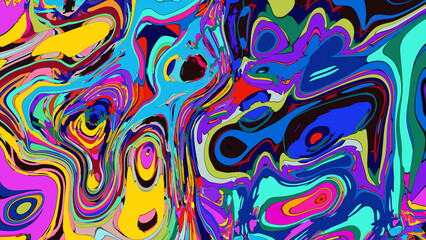 Close up of swirling vibrant colors creating an abstract fluid, and psychedelic pattern design effect
