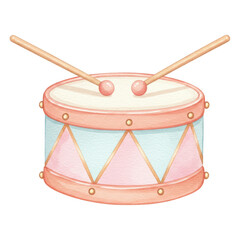 Watercolor drum with sticks featuring a geometric design on its body percussion transparent background