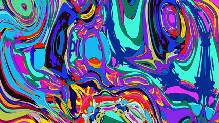 Close up of swirling vibrant colors creating an abstract fluid, and psychedelic pattern design effect
