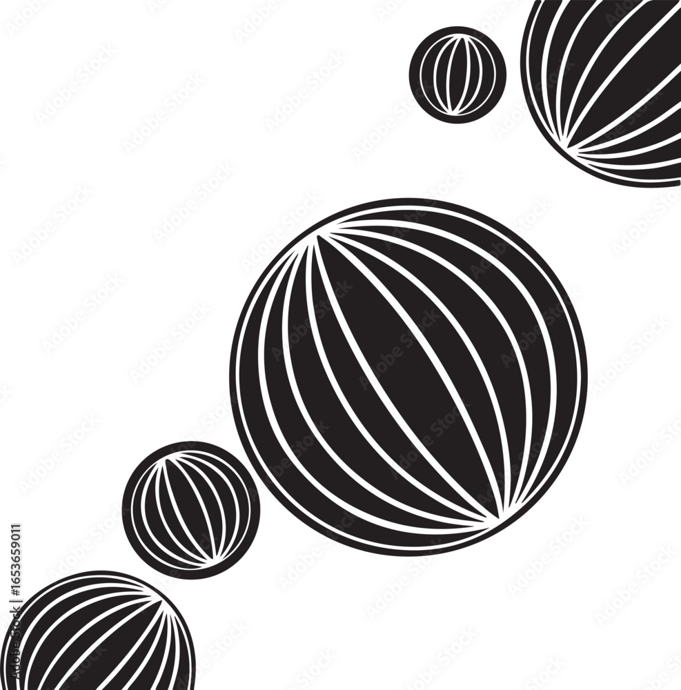 Poster abstract geometric spheres with radial lines creating a dynamic and modern visual pattern on a white