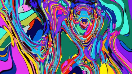 Close up of swirling vibrant colors creating an abstract fluid, and psychedelic pattern design effect
