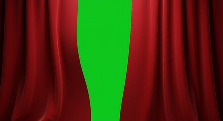 Close-up of Red Curtain with Green Highlight in Theatrical Stage Setting