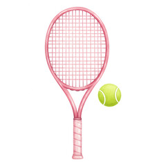 Pink Tennis Racket And Ball Isolated On A Transparent Background Isolate Sports