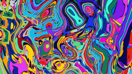 Obraz premium Close up of swirling vibrant colors creating an abstract fluid, and psychedelic pattern design effect 