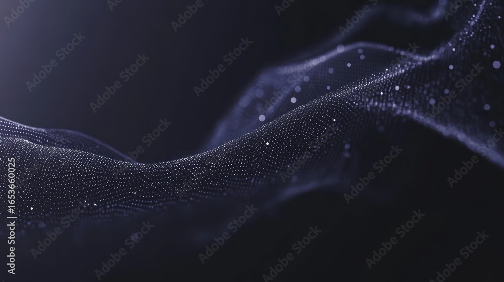 Poster dark abstract digital data wave with light dots in futuristic style
