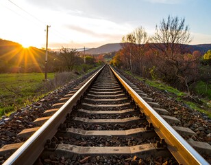 Obraz premium Railroad tracks leading into a sunset