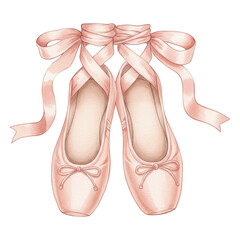 Pink ballet slippers with satin ribbons tied around ankles isolated pointe shoes transparent background
