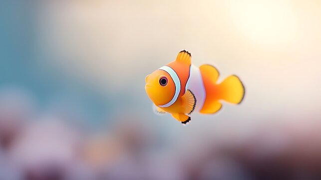 Vibrant orange clownfish swimming in softly blurred ocean waters