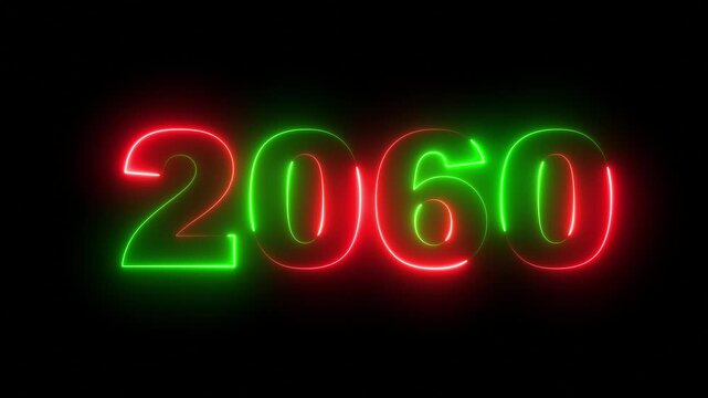 2060 Sal neon text background animation. Glowing neon business number text background 4k video.