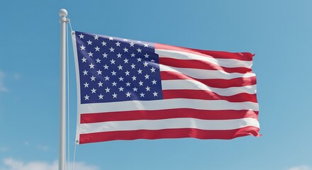Fototapeta premium American Flag Waving in Clear Blue Sky for Patriotic or National Celebration