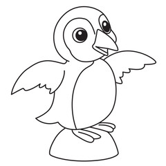 Cartoon bird outline with wings spread, adorable drawing for kids coloring, creativity, educational activity, fun, and simple art learning.