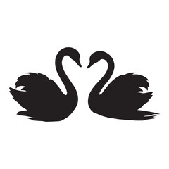 A black silhouette of a pair of swans with their necks forming a heart shape.
