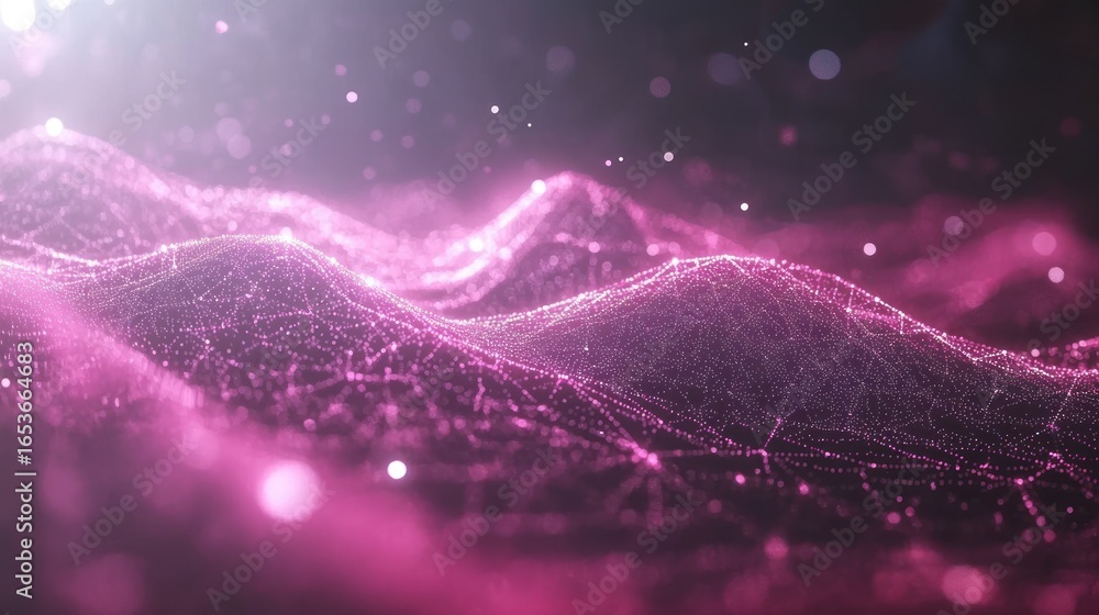 Aufkleber digital abstract pink wave pattern with light particles for technology and innovation themes