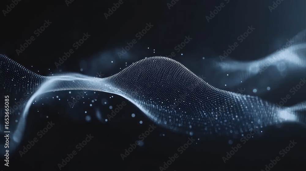 Poster digital abstract wave pattern in dark blue with light dots and lines