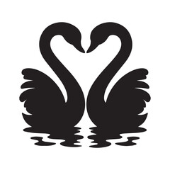 A black silhouette of a pair of swans with their necks forming a heart shape.
